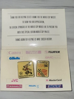  1994 World Cup USA Pin Set Official Sponsors  Mascot Search Pins - Image 1 of 4