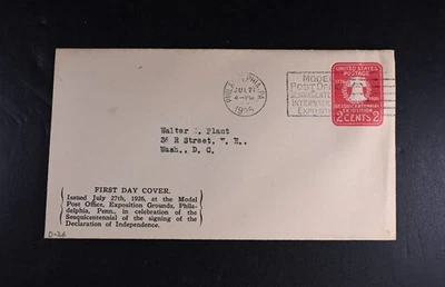 Jul 27 1926 FDC USA Scott # U522 Unknown Cachet VF Cover Sesquicentennial - Image 1 of 2