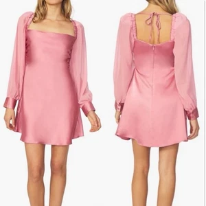 WeWoreWhat Puff Sleeve Cowl Dress Pink Crinkle Chiffon Mini Size 4 NWT HOCO - Picture 1 of 14