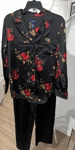 Chaps Women 2 piece Silky Red  lounge wear  Pant  set PJ   Sz M Red Floral - Picture 1 of 4
