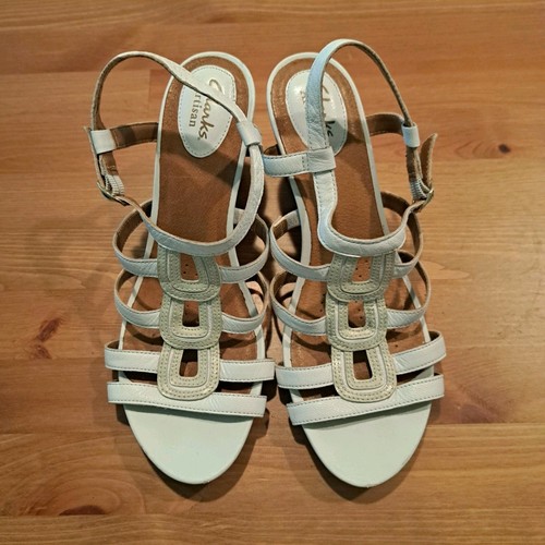 Clarks Artisan Shoes sandali donna zeppa sughero bordo oro pelle bianca misura 8 5M