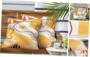 Pack of 2 Outdoor Pillow Covers 18x18 Waterproof Pillow Covers Geometric Leaf - Picture 1 of 7