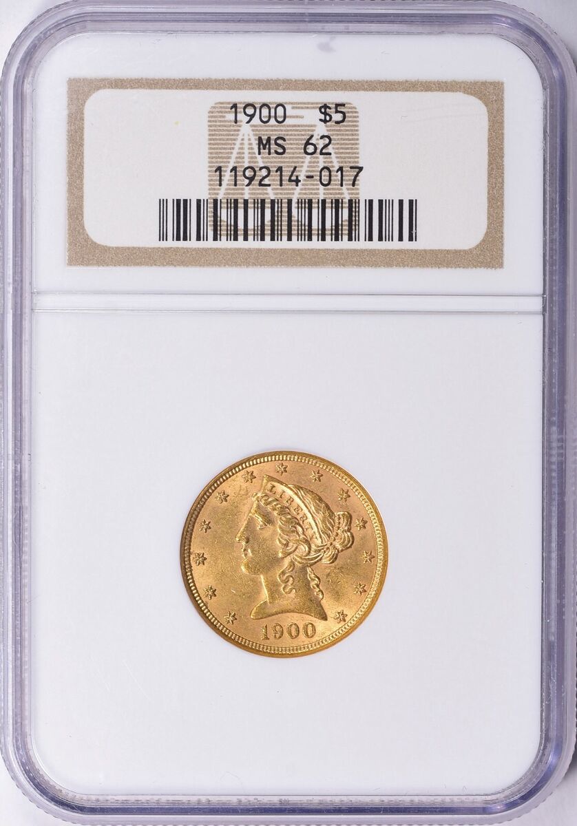 MS 62 Graded 1900 Year Half Eagle $5 US Gold Coins (Pre MS 62 Graded 1900 Year Half Eagle $5 US Gold Coins (Pre