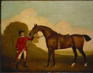 LMOP1096L 100% Handmade Painted Gentleman Holding Horse Oil Painting Art Canvas - Picture 1 of 2