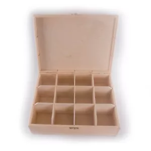 Wooden Box With 12 Compartments / 28.5x22.5cm / Plain Keepsake Box To Decorate - Picture 1 of 6