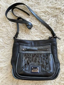 MIMCO CROSSBODY LEATHER/FUR BLACK / NAVY BAG - Picture 1 of 9