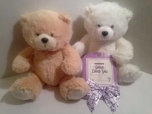 2 Ganz Bear Sentiments Teddy Bears 8" White Pale Beige Plush Stuffed Toys & Bow - Bild 1 von 12