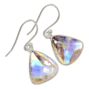 Natural Rainbow Moonstone - India 925 Silver Earrings Jewelry ALLE-18476 - Picture 1 of 1