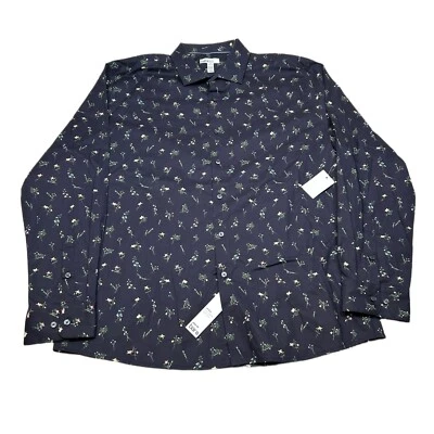 Рубашка мужская Bar III с цветочным принтом размер XL 17-17,5 синяя приталенная эластичная незаправленная НОВАЯ - Изображение 1 из 4