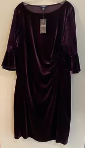 CHAPS lila aubergine Samt seitlich gerafft Rüschenärmel Kleid Plus 18W *Makel - Bild 1 von 6