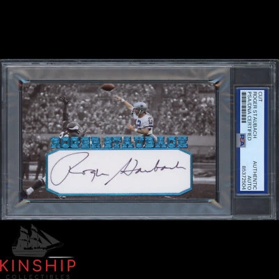Roger Staubach signed Cut 3x5 Custom Card PSA DNA Slab Cowboys Auto C3823 - Image 1 of 2