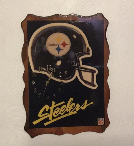 Vintage NFL Pittsburgh Steelers quartz wood wall clock 22 x 15" ManCave Bar READ Cover