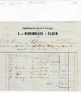 Dépt 63 - Clermont Ferrand - Exploitation des Forêts d'Auvergne du 18/10/1865 - Picture 1 of 1