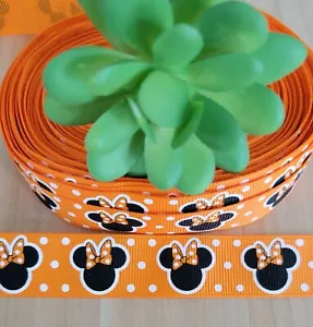 7/8 Inch (1 YD) Minnie Mouse  Grosgrain Ribbon Disney Halloween Ribbon  - Picture 1 of 2