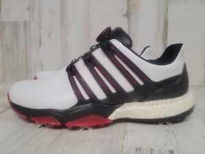 Adidas Powerband Boa Boost Golf Shoes White Black Red Size 8 Retractable Laces