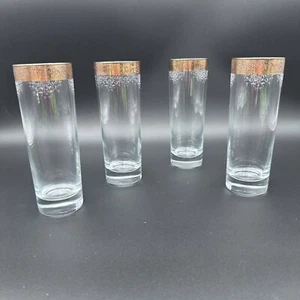 Vintage Italian High Ball Glass Set (4) 24K Gold Trim Rims w/Needle Etching - Picture 1 of 7