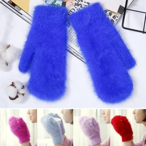 Damen Warme Handschuhe Einfarbig Kaninchenwolle Damen Fäustlinge Vollfinger Winter - Bild 1 von 24