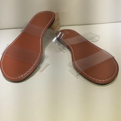 MODA MUJER Cuero PLANOS con correas de plástico transparente ZAPATOS TALLA 8.5 Foto 1 de 3