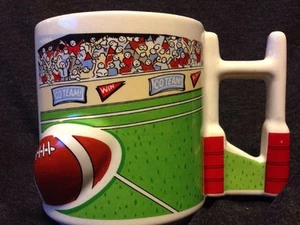 3D Football Mug Field Goal Handle Stadium Sports Team Fan Made In Taiwan 16 Oz - Picture 1 of 9