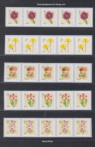 US Postage - PNC Strips of 5, 2024 Flower coils - 5902 - 5906, Peonies, etc. - Picture 1 of 1