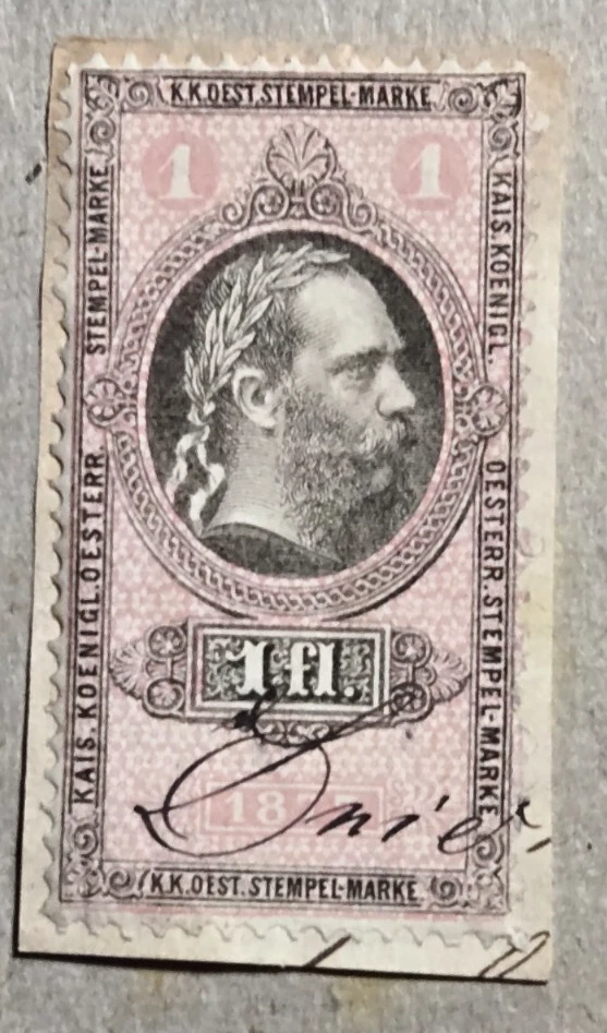 Stamp Austria-Hungary 1877 Revenue Stemplemarke 1fl used - Image 1 of 1