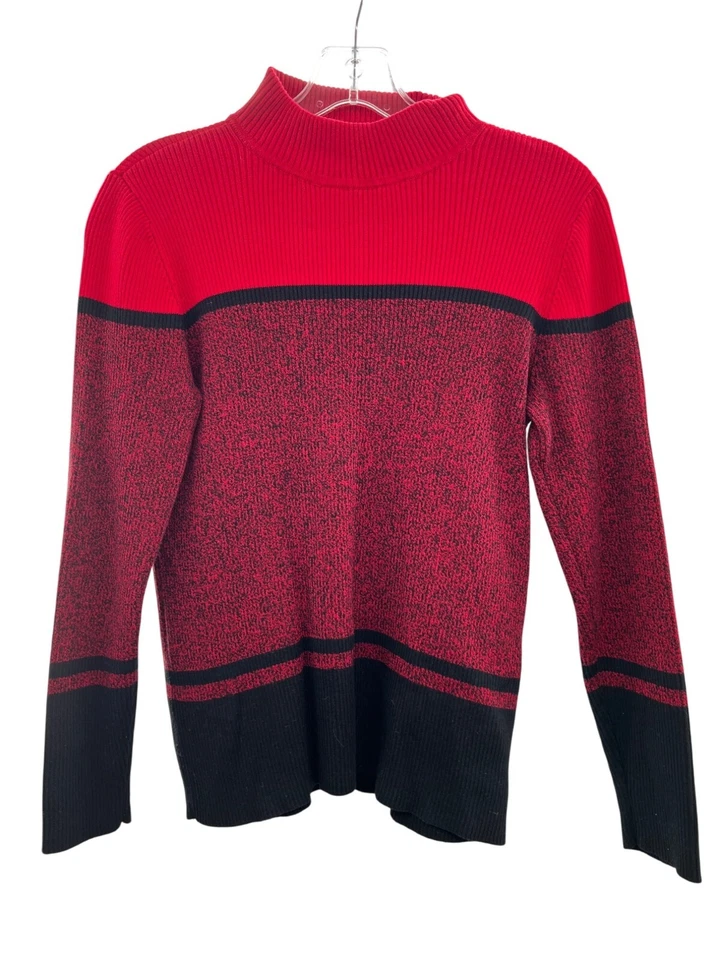 Karen Scott Women's Pullover Sweater Mock Neck Red/Black Size Medium - Image 1 of 4