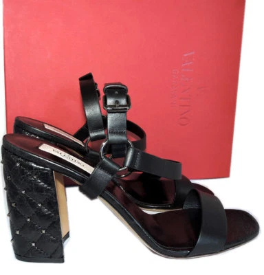 Valentino Sandals Rockstuds Block Heel Quilted Slingbacks Sz  39.5 Heels Shoes - Image 1 of 4