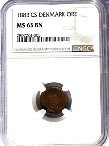 1883 CS Denmark 1 Ore, NGC MS 63, KM-792.1 - Picture 1 of 3