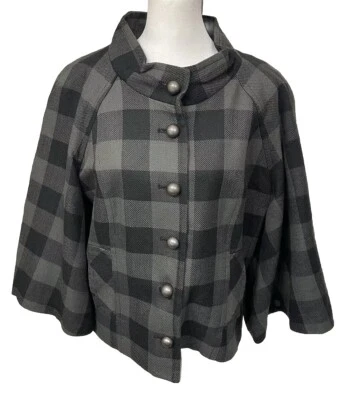 Blazer Larry Levine Estilo Capa Recortada Talla 12 Bolsillos Negro y Gris Foto 1 de 4