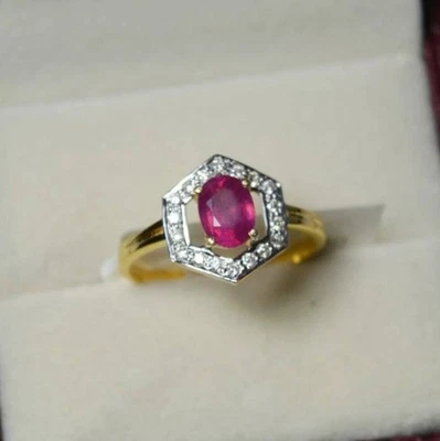 Anello con pavè di diamanti e pietre preziose rubini naturali, anello con... - Immagine 1 di 4