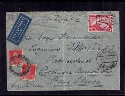 Zeppelin Beleg Graf Zeppelin - 7. Südamerikafahrt 1933 Düsseldorf n. Argentinien - Bild 1 von 2