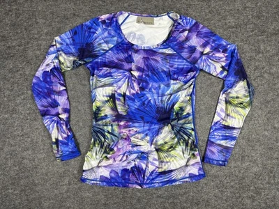 ATHLETA XS Blue Purple Floral Long Sleeve Rashguard Swim Top Surf UV - Image 1 of 4