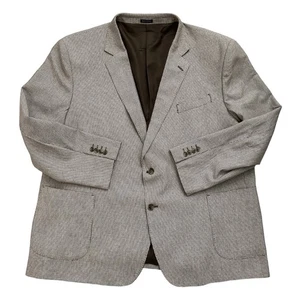 Stafford Sport Coat Mens 54R Brown Houndstooth Blazer Linen Cotton Big & Tall - Picture 1 of 16