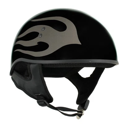 Medio casco tapa calavera Hot Leathers HLD1036 Silver Flames motocicleta aprobado por el DOT Foto 1 de 4