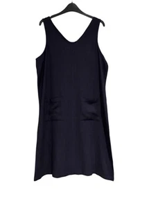 Ellie B 55% Linen Dress Size M Sleeveless A Line Navy Blue V Neck Summer Holiday - Picture 1 of 5