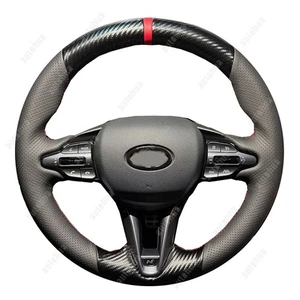 3D Carbon Fiber&Leather Steering Wheel Stitch on Wrap Cover For Hyundai Veloster - Picture 1 of 12