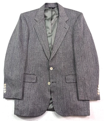 mens black white herringbone Bill Blass 100% Silk 40S blazer jacket sport coat - Image 1 of 4