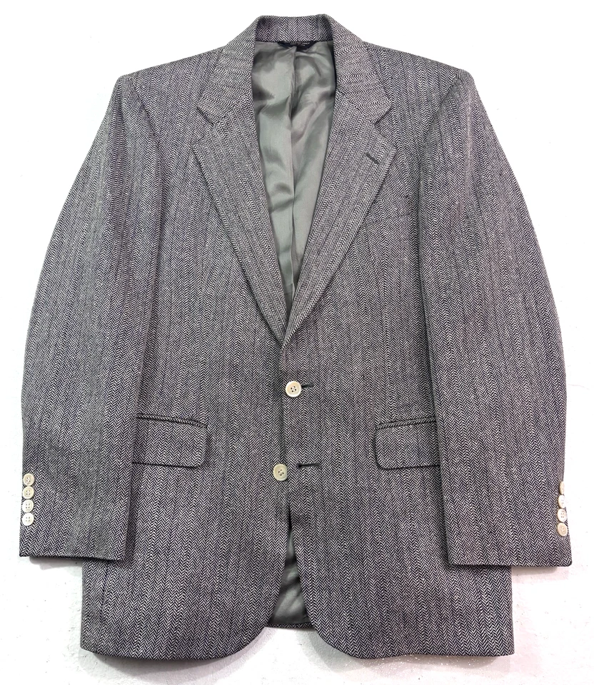 Jaqueta blazer masculina preta branca espinha de peixe Bill Blass 100% seda 40S casaco esportivo - Imagem 1 de 4