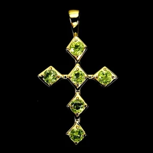 925 Sterling Silver Pendant Round Peridot Cross Gemstone Jewelry - Picture 1 of 13