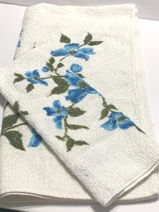 Cannon Baumwolle blau Blumen Badetuch Handtuch MCM Vintage 2er Set - Bild 1 von 5