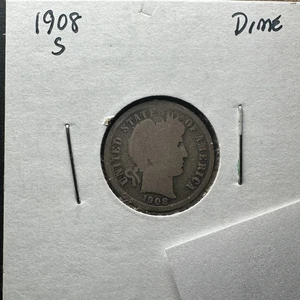 1908 S Barber Dime Well-Worn Detail - Picture 1 of 4