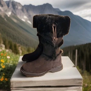 LL Bean Womens Size 7.5M Tall Riding Boots Nubuck Suede Sherpa Lined Brown Nice! - Picture 1 of 11