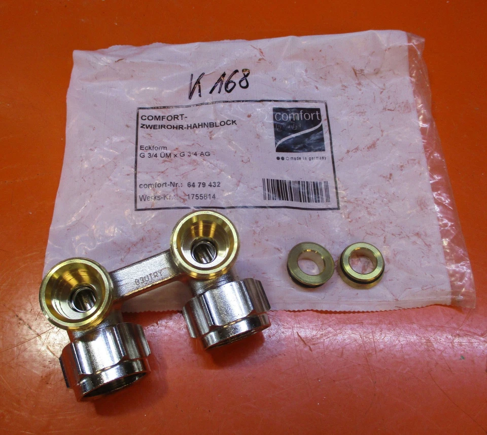 comfort 6479432 Zweirohr- Hahnblock Eckform G 3/4" ÜM x G 3/4" AG - Bild 1 von 1