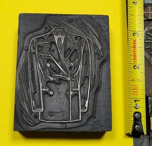 Large Antique VTG Man Suit Jacket Fashion Letterpress Print Type Cut Stamp Block - Picture 1 of 2