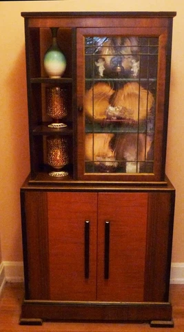 Antique Art Deco CHINA DISPLAY CURIO CABINET 61.5x 29.5x 15in pick-up only Cover