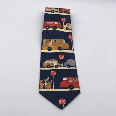 Roberto Cellini 4 英寸传统交通领带 100% 聚酯纤维人巴士汽车 — 第 1/4 张图片