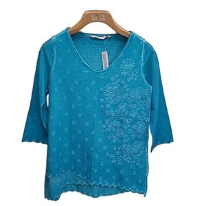 NWT Soft Surroundings Malolo Embroidered Tunic Top Aruba Blue Womens XS 2-4 $80 - Picture 1 of 12