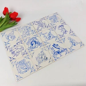 Reynard the Fox Delft Tiles Set – 20 Vtg Blue & White Folklore Wall Art Tiles - Picture 1 of 10