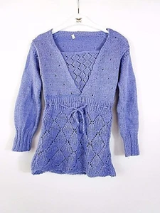 VTG Girls Hand Knit Tunic Sweater Jumper Mums Handmade Winter Wool Purple BC29 - Picture 1 of 9