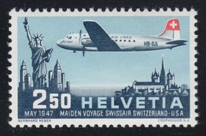 Suisse 1947 MNH Mi 479 Sc C42 Douglas DC-4.Genève-New York 1er vol ** - Photo 1 sur 2
